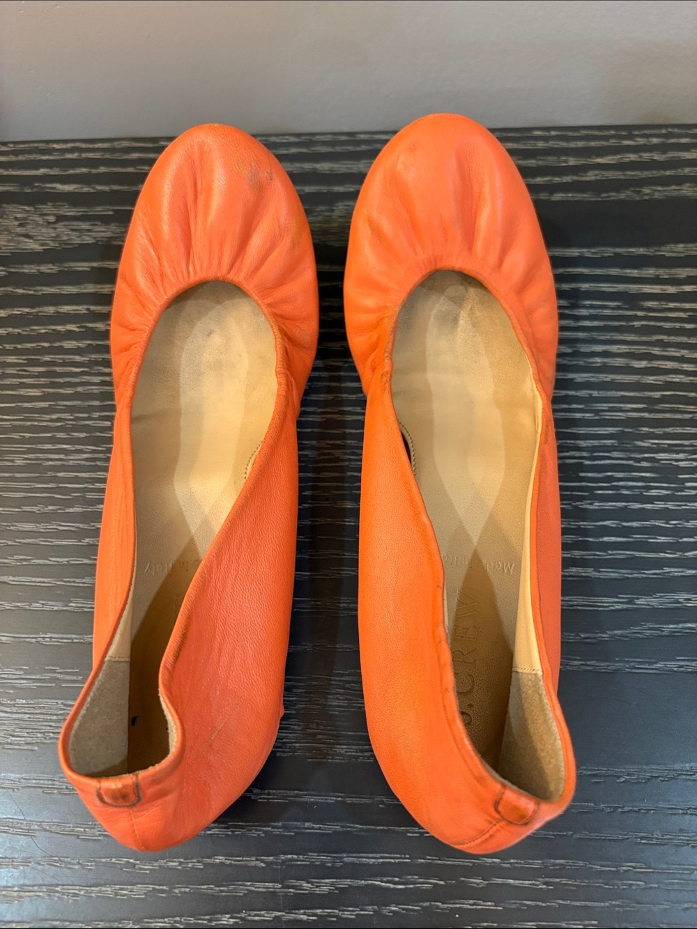 J Crew Orange Women's Leather Ballet Flats